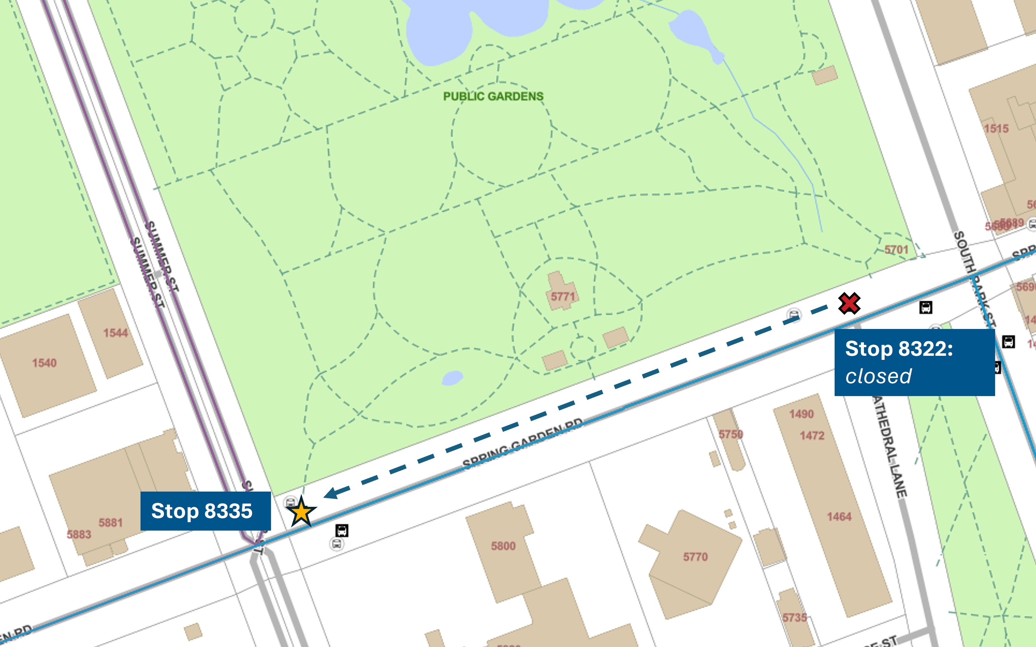 A map directing passengers to the temporary replacement stop.