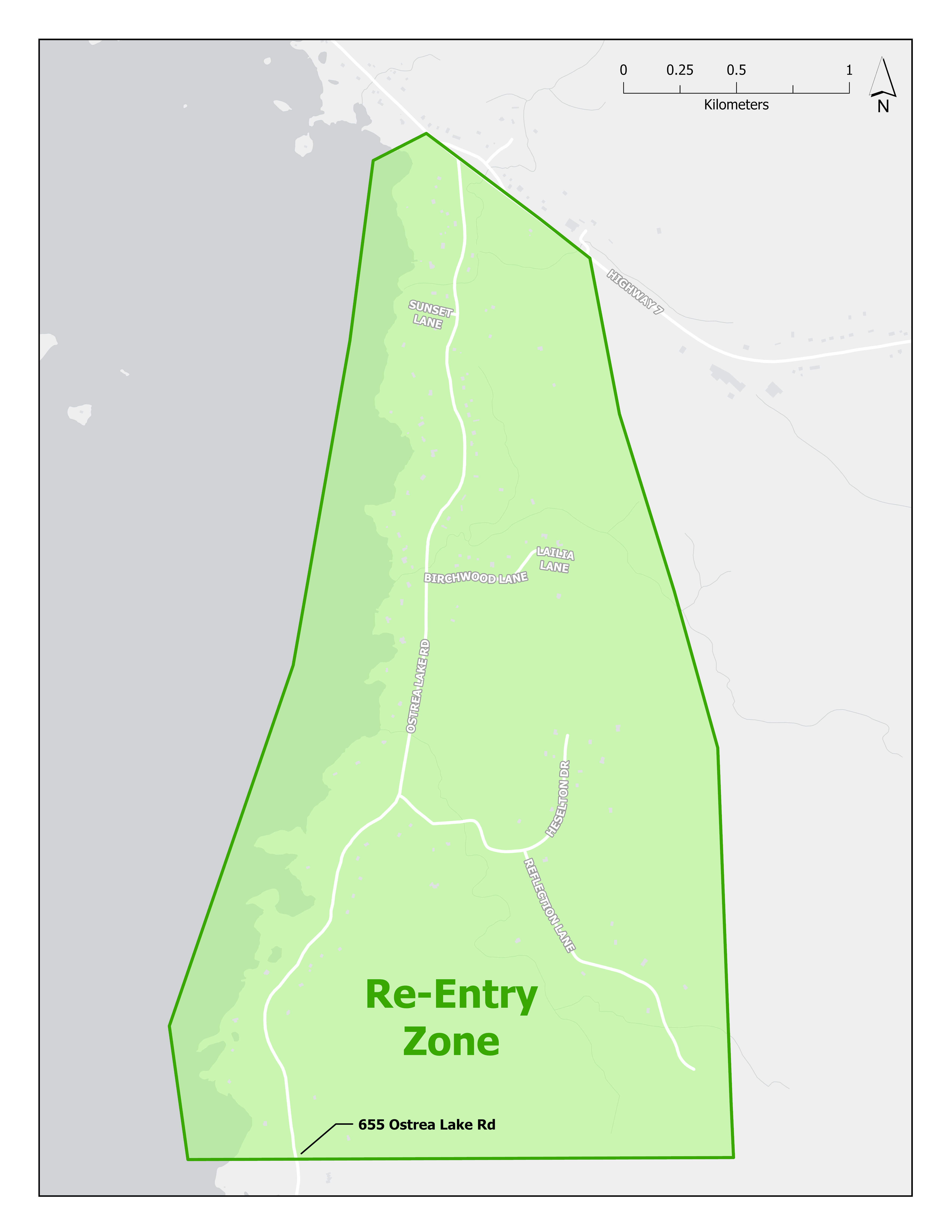 ID: a map that shows the re-entry zone in green