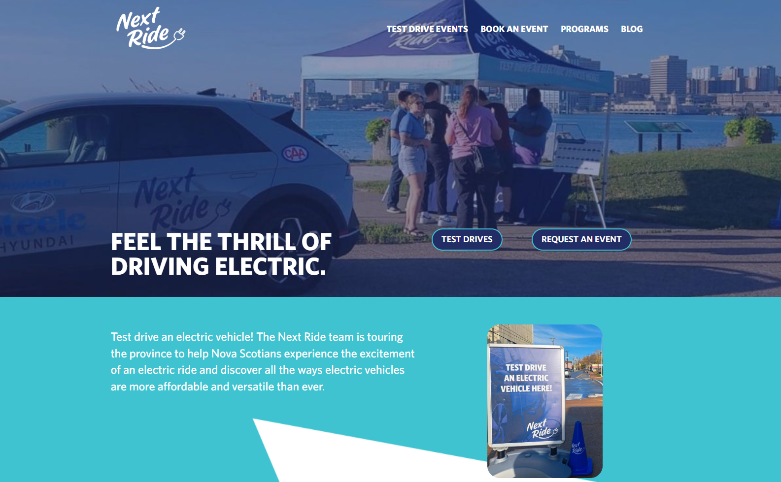 front page of Next Ride website