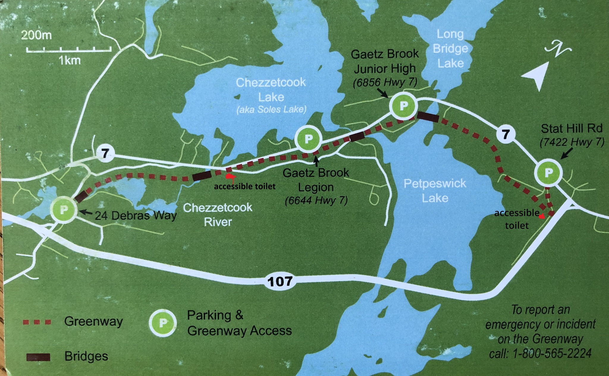 Aerial map of the Gaetz Brook Greenway trails.