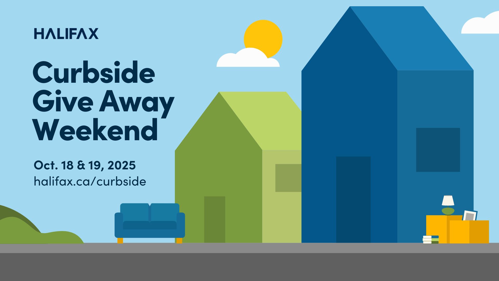 graphic image advertising curbside give away weekend all text on the image is in the description below