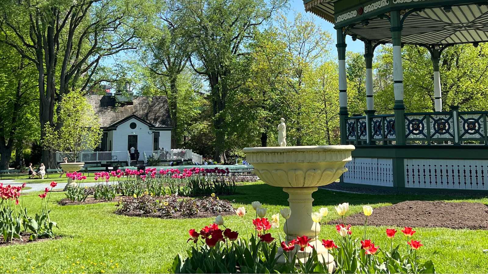 Halifax Public Garden on sunny day when flowers are in bloom. 