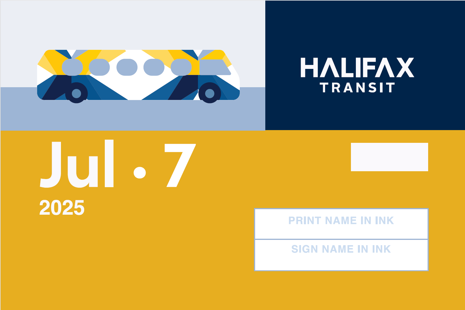 Blank Halifax Transit monthly pass