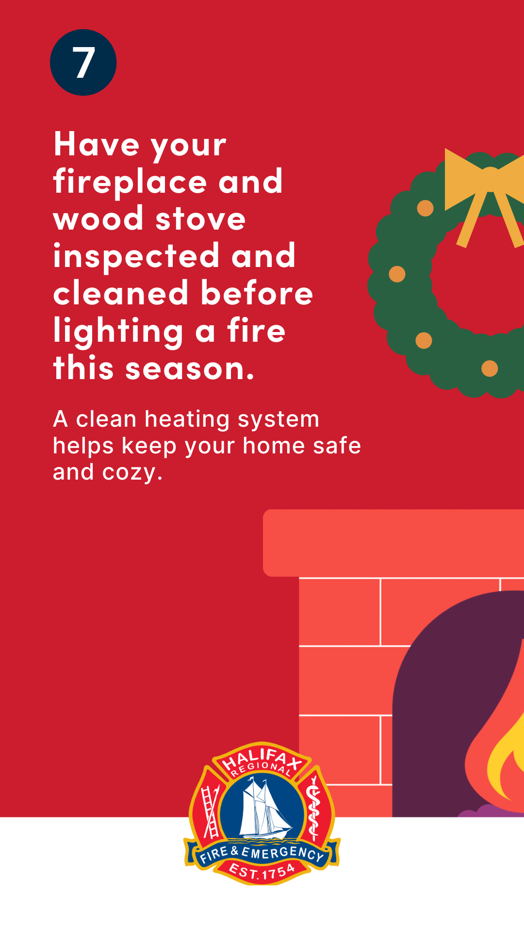 Graphic depicting a wreath and above a fireplace.