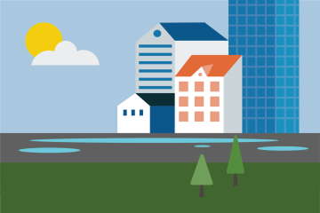 Graphic of city with puddles