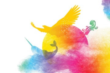 an eagle representing First Nations, a narwhal representing Inuit, and a violin representing Métis. These illustrations are placed around the sun and surrounded by multicoloured smoke that represents Indigenous traditions, spirituality, inclusion and diversity. 