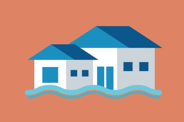  Illustration of a house partially submerged in water, representing flooding.