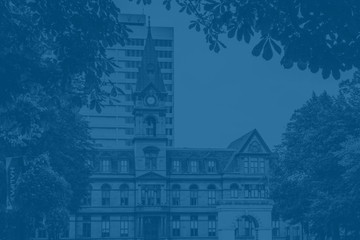 a photo of Halifax City Hall with a blue colour overlay