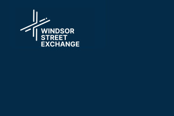 a blue square graphic with a message that reads Windsor Street Exchange