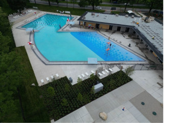An aerial view of the Halifax Common outdoor pool 