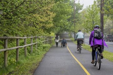 People walking, rolling and cycling on the Halifax Urban Greenway