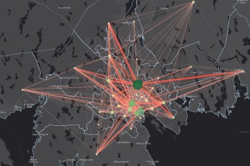 A screenshot of the O/D visualizer with lines crisscrossing a map of Halifax. 
