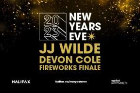 black background with the words "New Year's Eve, JJ Wilde, Devon, Cole, fireworks finale"