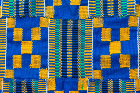 blue and yellow coloured kente cloth.
