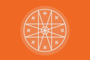 Orange background with the eight-point star 