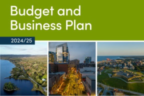Budget and Business Plan 2024/25 with landscapes and streetscape photos. 