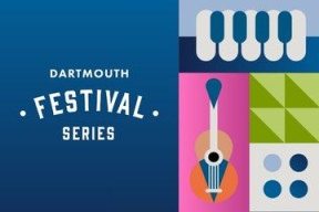 Dartmouth Festival Series on a medium blue background with colourful musical instrument illustrations.
