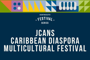 JCANS Caribbean Diaspora Multicultural Festival in white font on a dark blue background, surrounded by an illustrated, bright music themed border. 