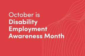 pomegranate shade graphic with text: October is Disability Employment Awareness Month.