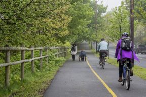 People walking, rolling and cycling on the Halifax Urban Greenway