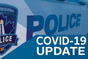 Graphic of patrol vehicle and text saying COVID-19 update
