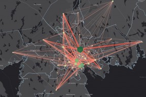 A screenshot of the O/D visualizer with lines crisscrossing a map of Halifax. 