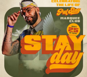 An illustration of late rapper Pat Stay. Text reads "Stay Day"