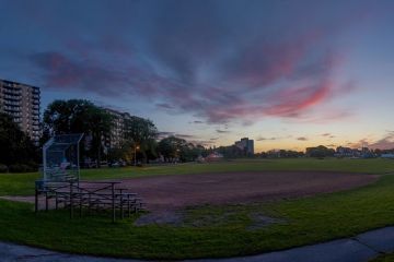 A baseball diamond on the Halifax Common at sunset