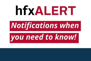 hfxALERT logo with the following text below "notifications when you need to know"