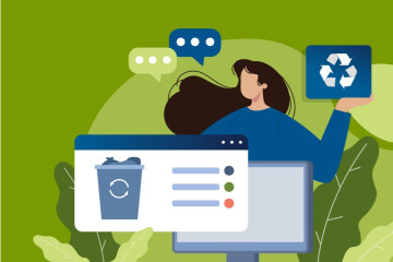 graphic showing an illustrated girl behind a computer screen