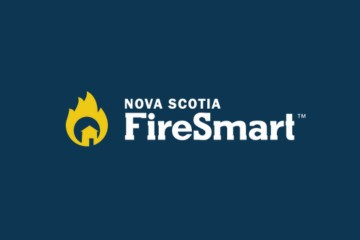 A navyblue background. The firesmart logo is in the centre. The text reads "Nova Scotia Fire Smart"