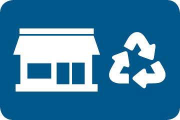 A symbol representing a small business is next to a mobius loop on a blue background